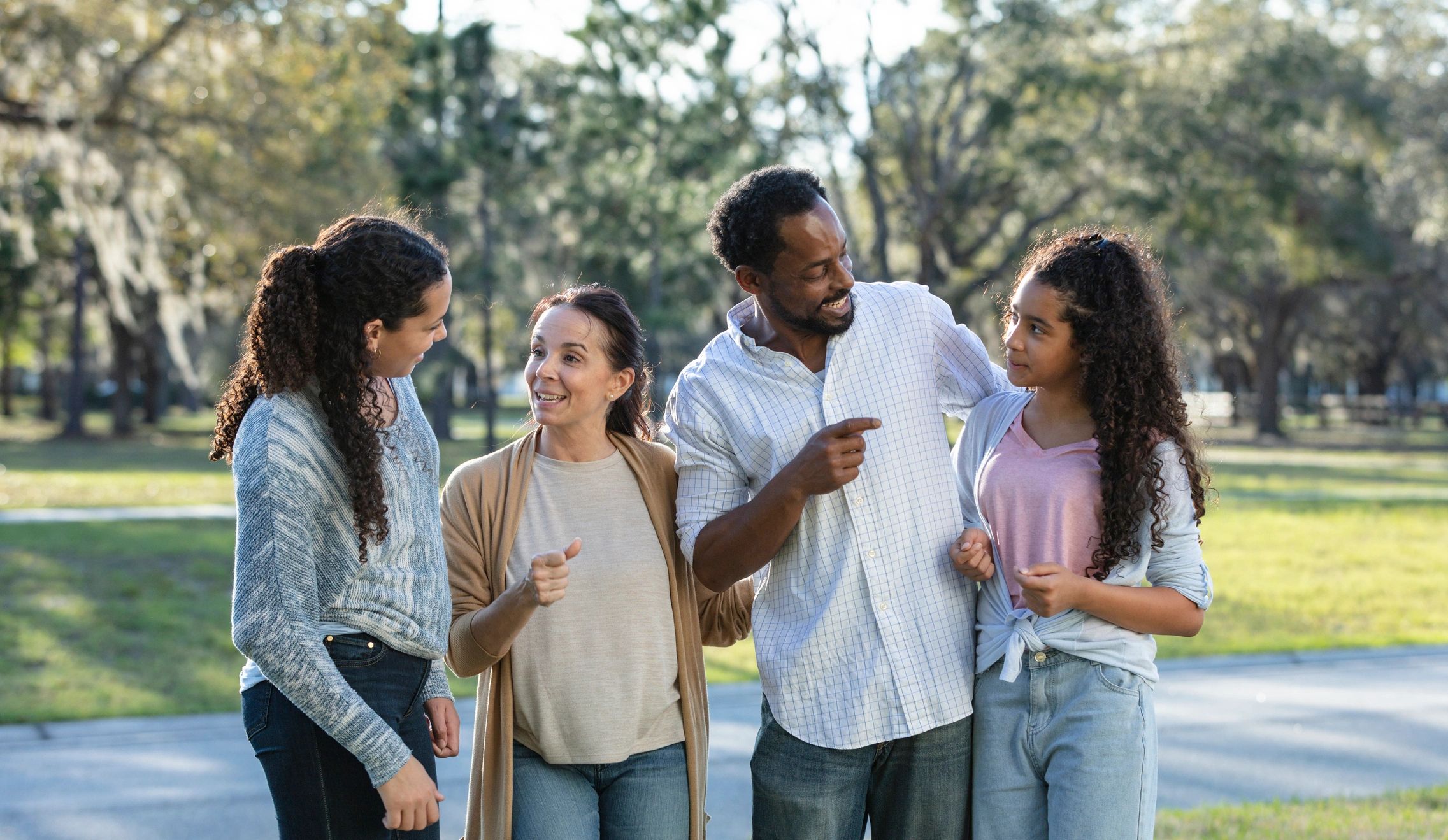 Community members talking outdoors